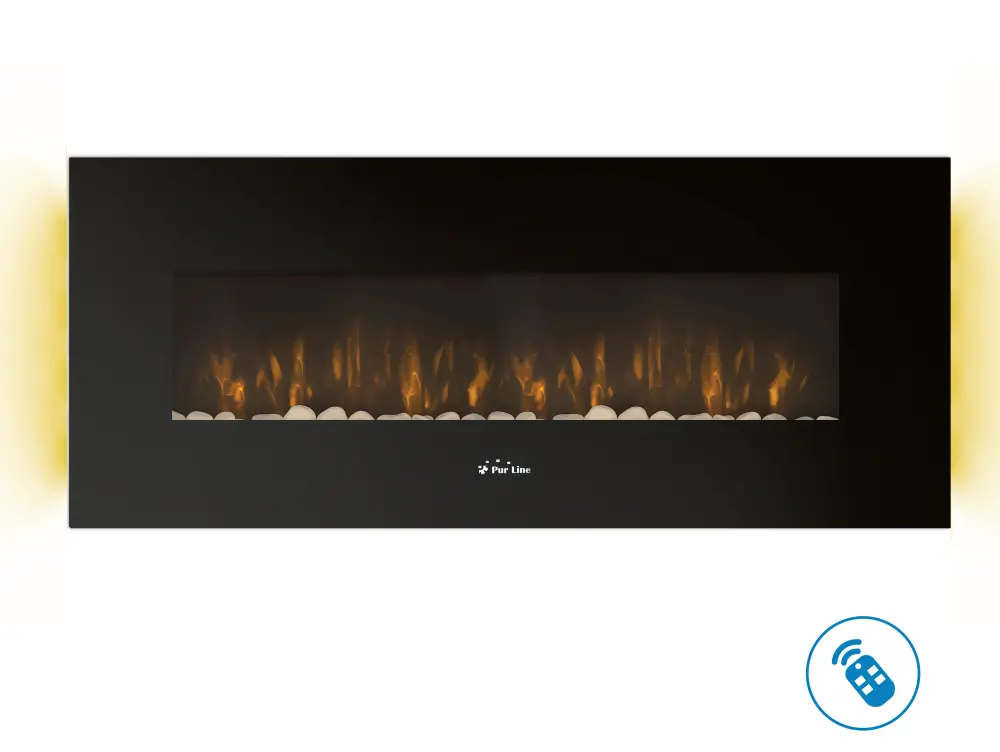 Chimenea eléctrica mural 2kw panorámica en cristal templado negro Purline