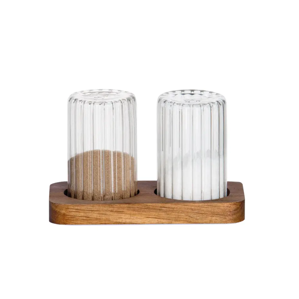 Acero Inoxidable Premium Salero y pimentero de cristal y madera de acacia