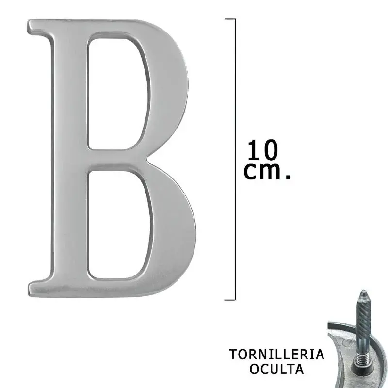 Letra Metal B Plateada Mate 10 Cm. Con Tornilleria Oculta (blister 1 Pieza)