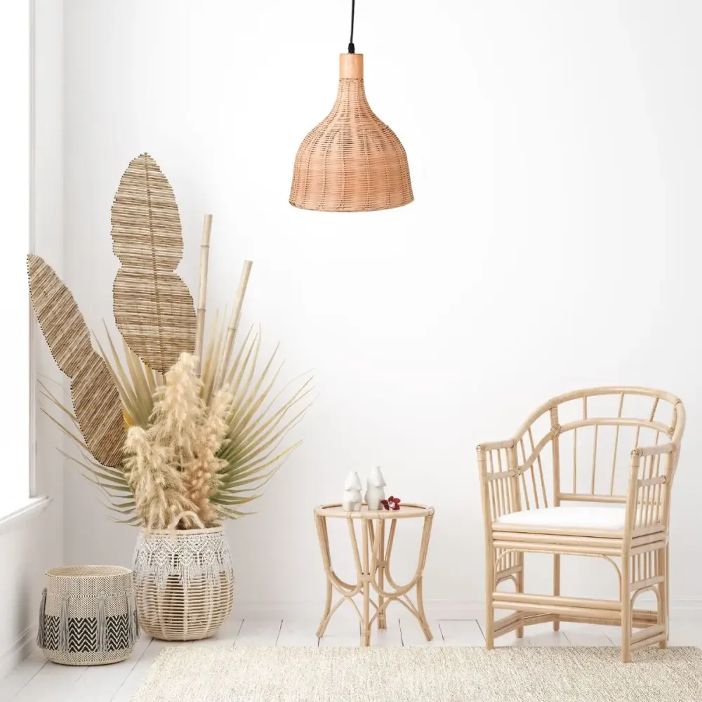 Lámpara de techo Hanoi Bel Air 40W altura regulable mimbre en Bronce