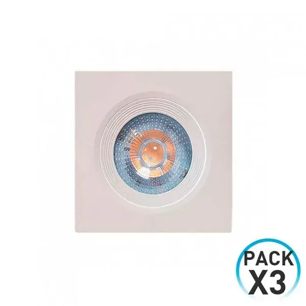 Pack 3 Focos LED Empotrables Orientables Cuadrados GU10 7W 560lm Ø7cm Blanco (Incluye Tornillos)