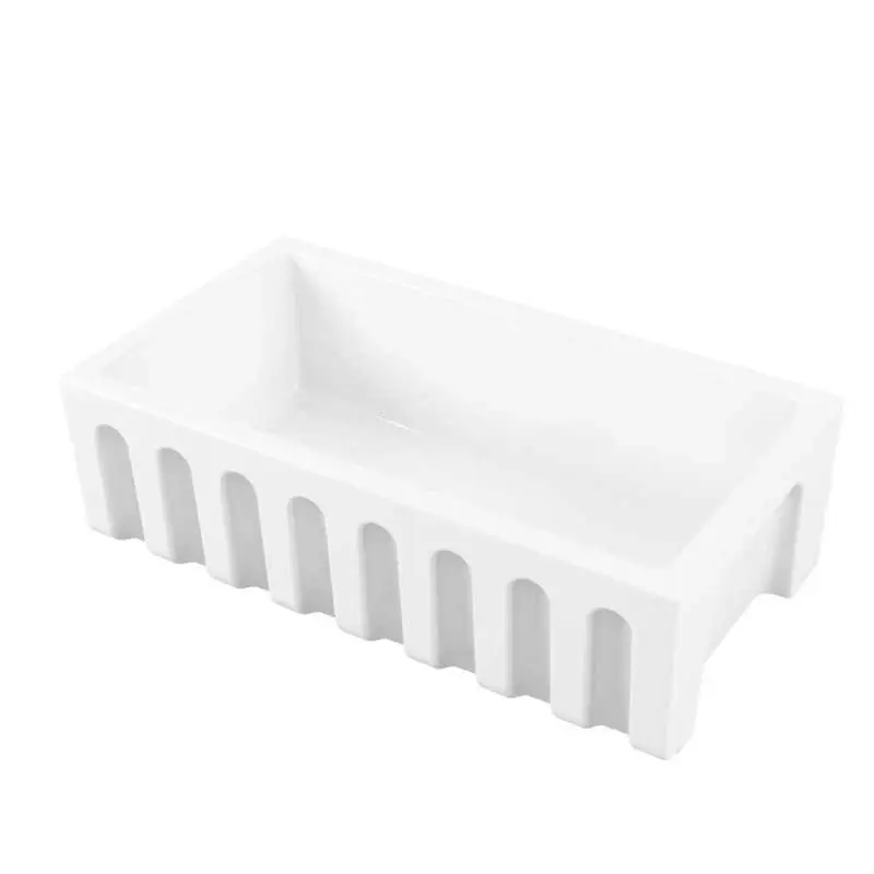 Fregadero de cocina 91x46 en cerámica Blanco Radiante colección Fluted de Ceramica Galassia con Frente Ranurado