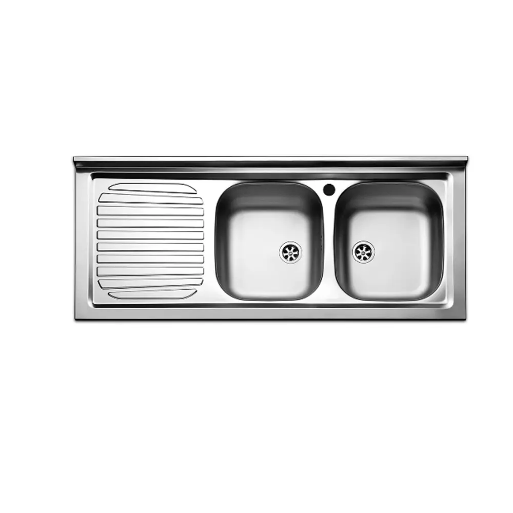 Fregadero de cocina de acero inoxidable con 2 cubetas y escurridor la izquierda 120x50 cm