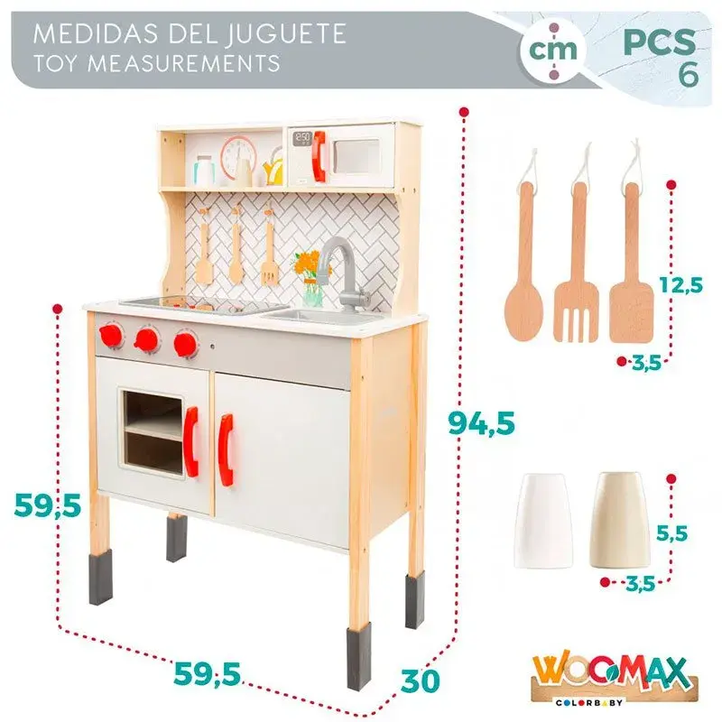 Cocina de juguete Woomax 5 accesorios luces y sonidos +3A gris 94,5x59,5x30 cm