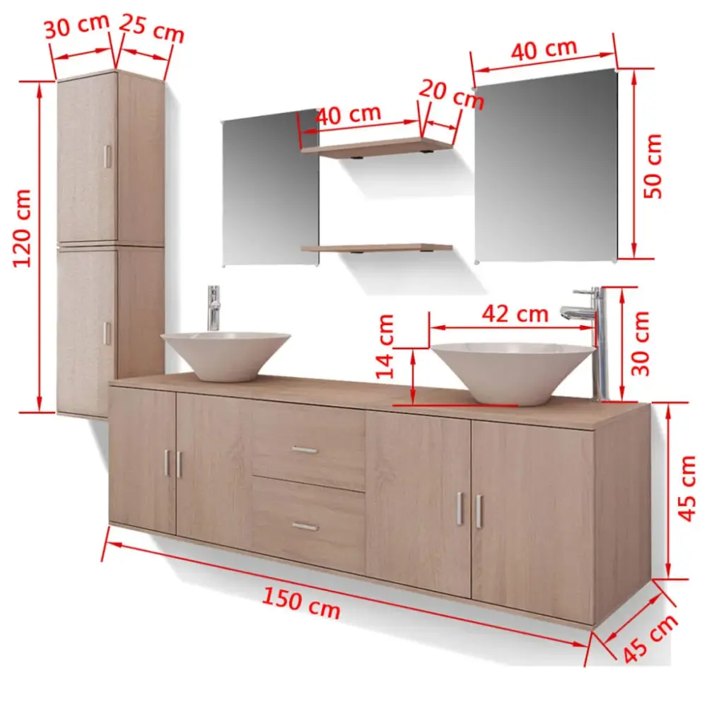 Conjunto de baño Dishio 11 piezas con lavabo y grifo