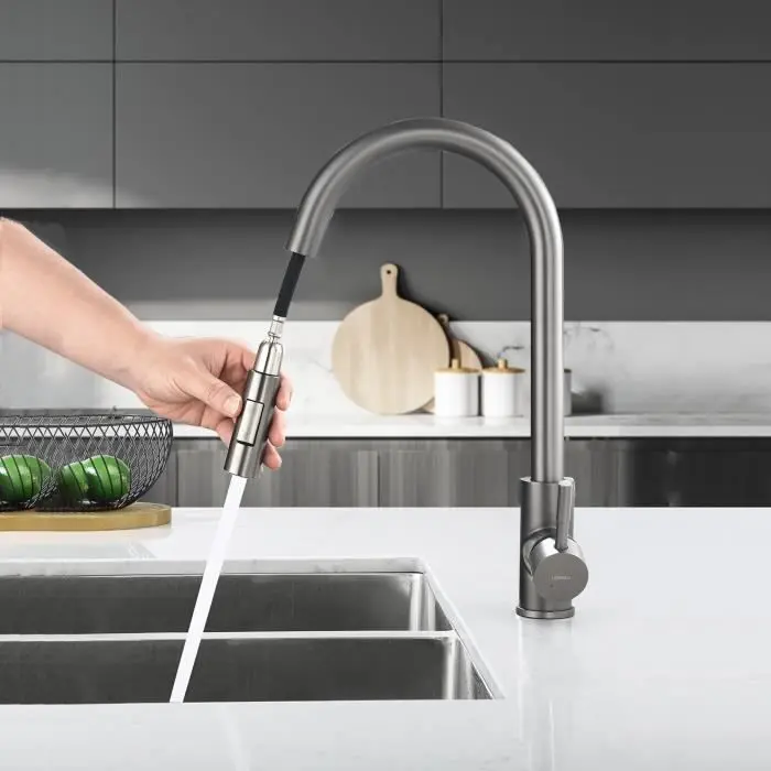 Grifo de cocina gris - lonheo - ducha extraíble - mezclador giratorio 360°