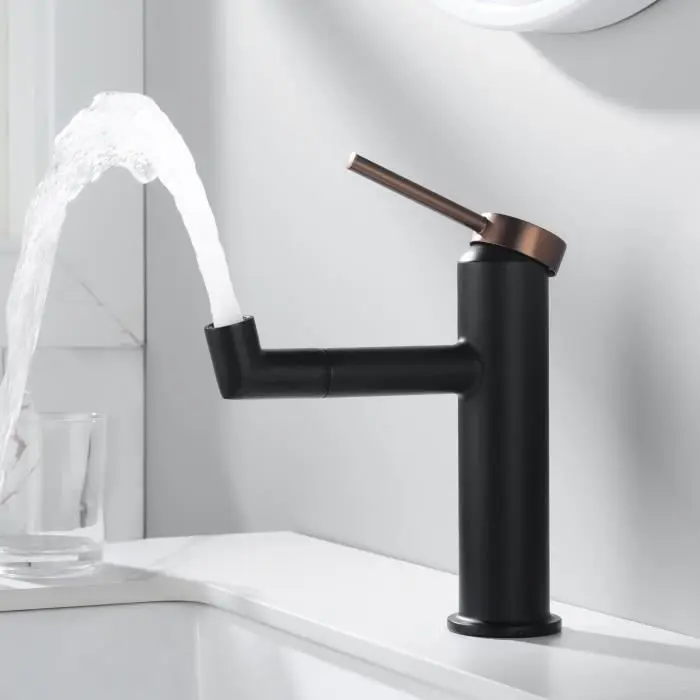 Lonheo mezclador de lavabo giratorio 360° negro para lavabo sobre encimera