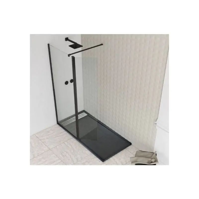 Mampara fija 110cm. + abatible de 40cm. Perfil negro con antical.