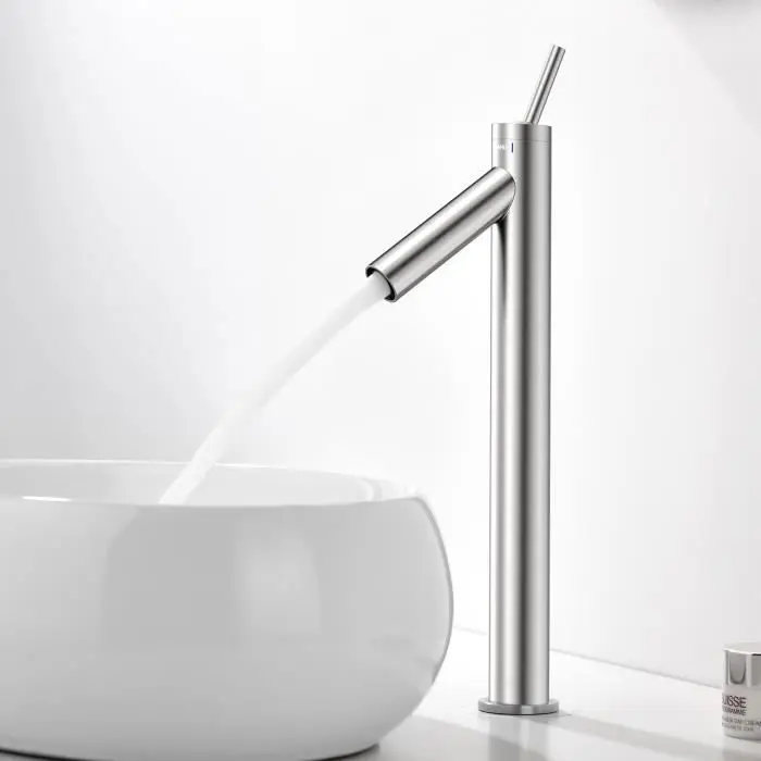 Mezclador de lavabo de acero inoxidable, grifo de baño con caño grande