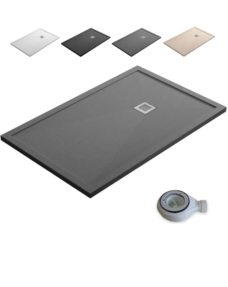 Plato ducha con borde valvula y rejilla | gris cemento | 90 x 180 cm