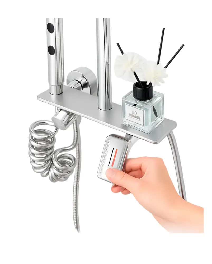 Set de Columna de ducha - Soporte de Pared, Cabezal Cuadrado de 9" y Ducha de Mano Cuadrada (Acabado Cromado)