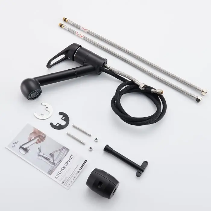 Auralum grifo de cocina negro con pulverizador extraíble de 50 cm, mezclado