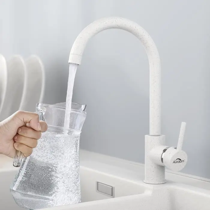 Grifo de cocina blanco, mezclador de cocina en forma de u de latón giratori