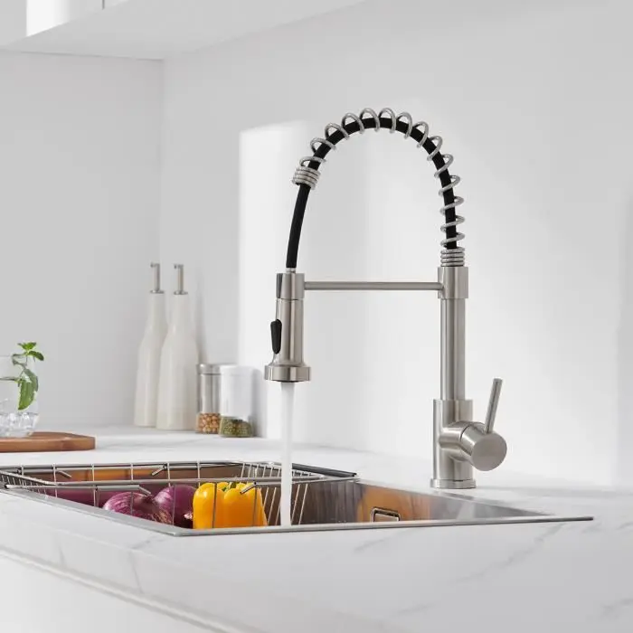 Grifo de cocina con resorte, mezclador de fregadero giratorio de 360°, de