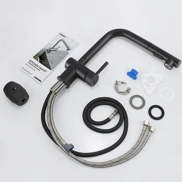 Grifo de cocina negro con rociador extraíble, 2 funciones, mezclador de fre