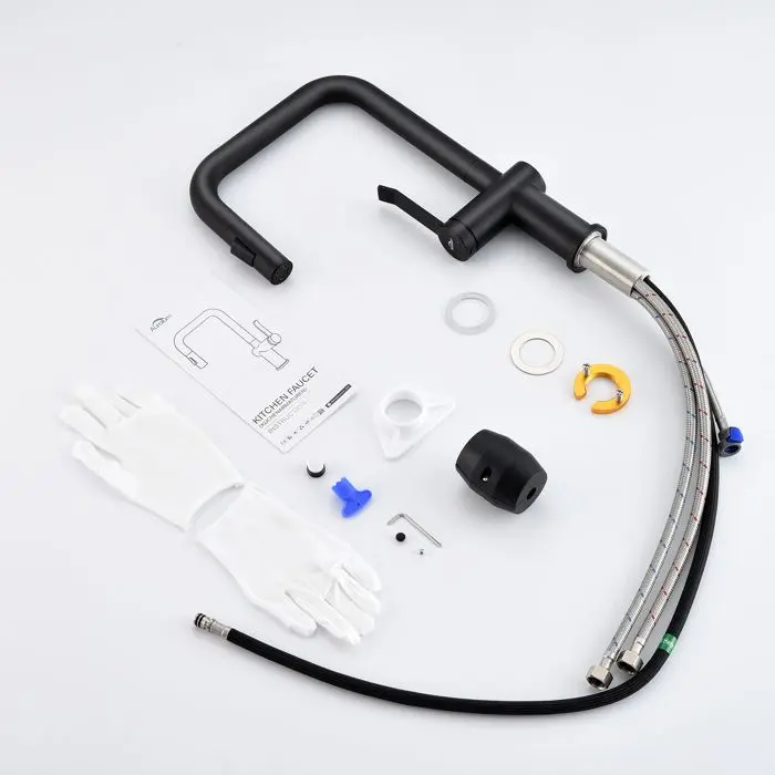 Grifo de cocina negro, mezclador de cocina giratorio de 360°, 7 formas, con