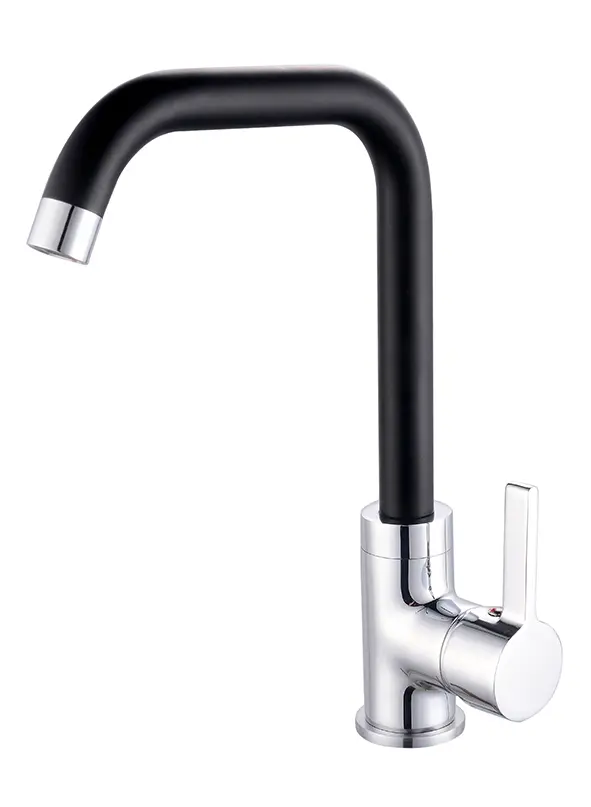 Grifo de fregadero largo con caño en forma de l cromado/negro colorado