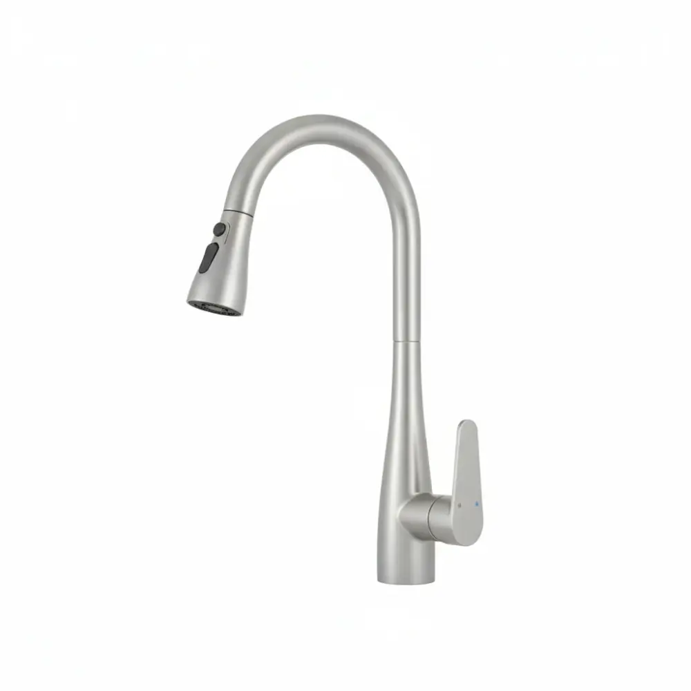 Grifo Monomando de Cocina para Fregadero Toledo con Cuello Extensible en Acero Inoxidable Satinado (Doble Temperatura)