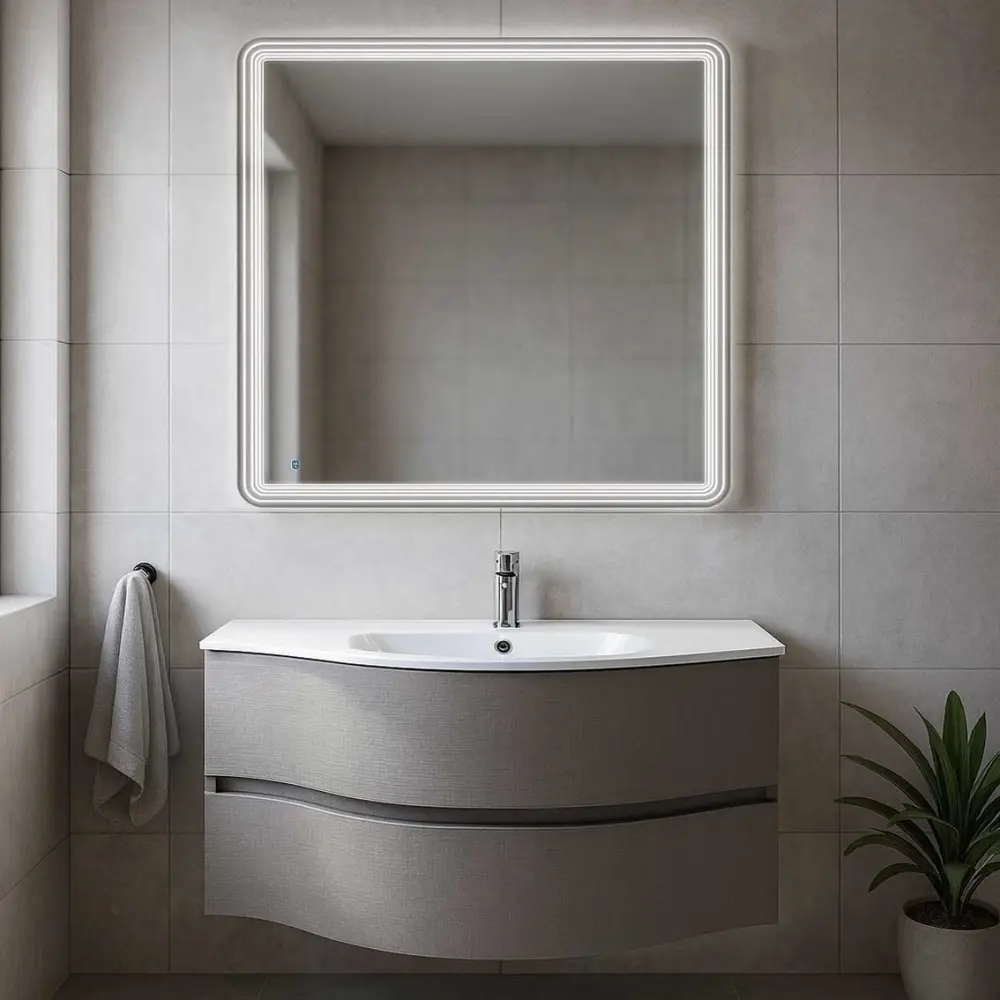 Composizione bagno Cloud con mobile lavabo e specchio retroilluminato cm106x50 Grigio Corda