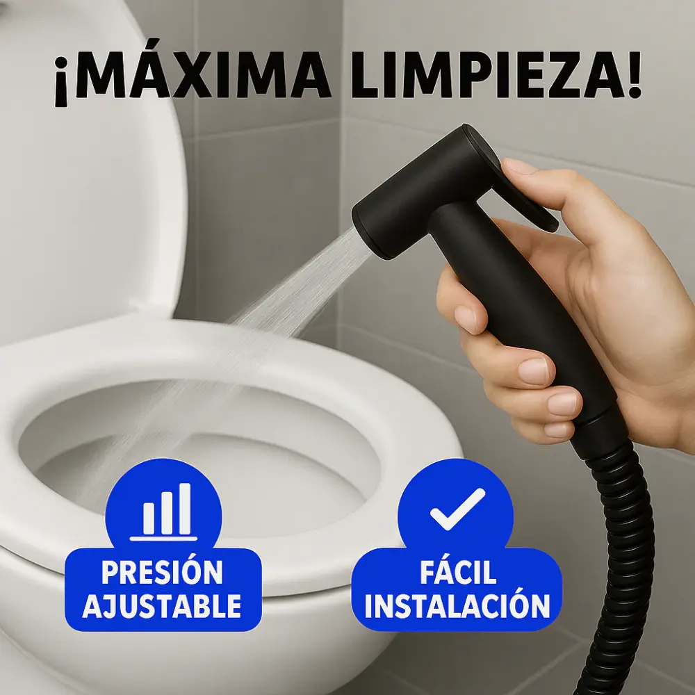 Espejo con Luz Ducha Higienica Negra Metalica