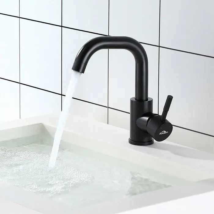 Auralum mezclador de lavabo negro grifo de agua frí y ardiente en forma de