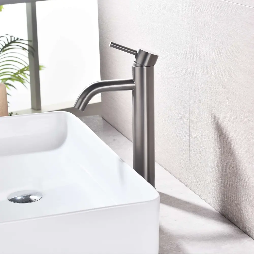 Grifo monomando lavabo alto sky bath azabache gun metal inox s304 serie rock