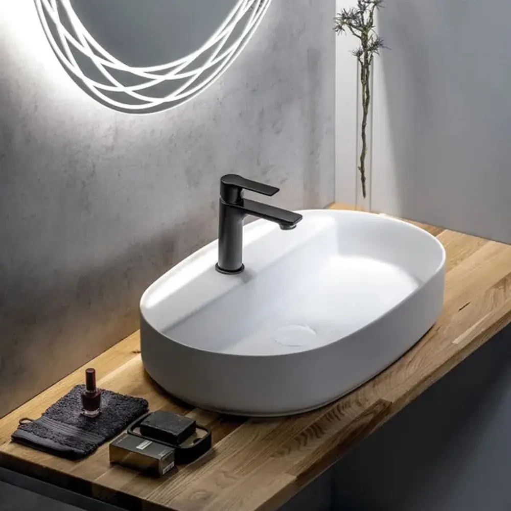 Lavabo de apoyo ovalado con orificio BathCore serie Infinity 60x40 color Blanco Opaco