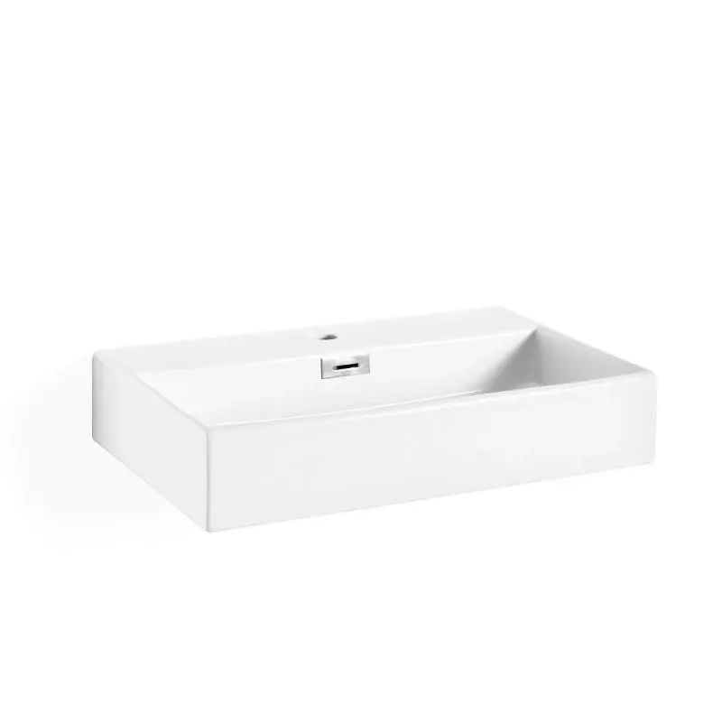 Lavabo da appoggio o muro ceramica opaca bianca con foro rubinetto e troppopieno senza piletta Lineabeta Quarelo cm 70x42