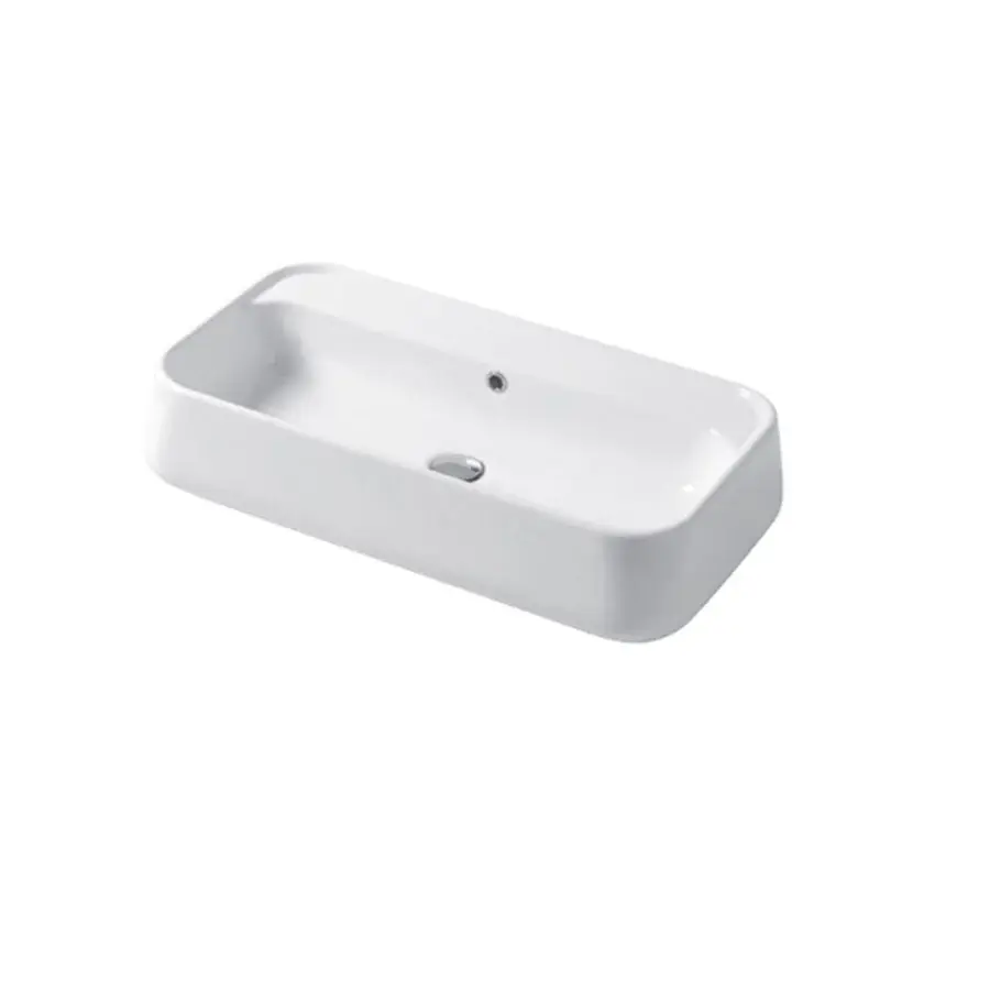 Lavabo da appoggio o sospeso 60cm ceramica bianca lucida serie Catino Disegno-Ceramica - senza foro per rubinetto