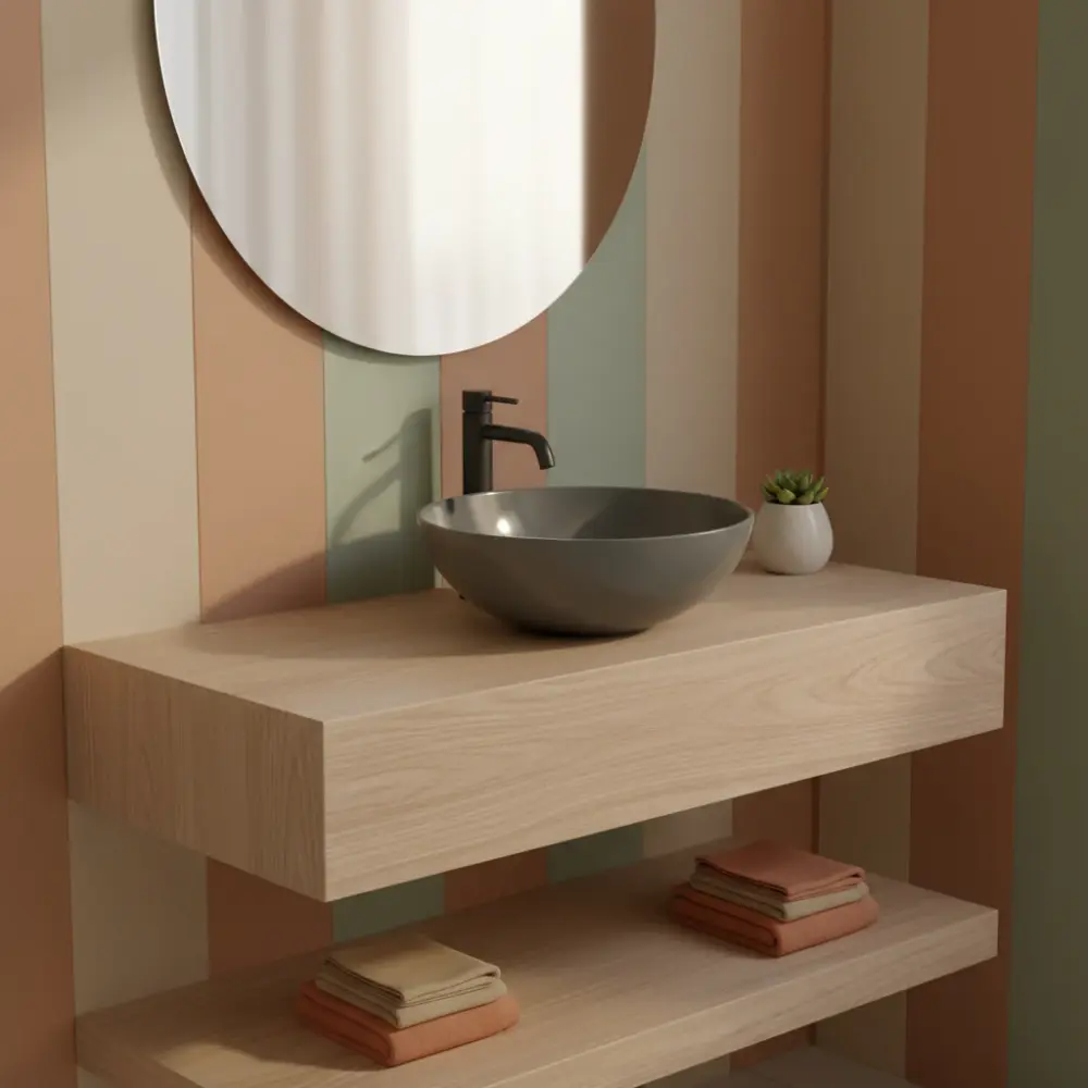 Lavabo da appoggio tondo Delgado ceramica grigia diametro 35,8 cm e altezza 15 cm