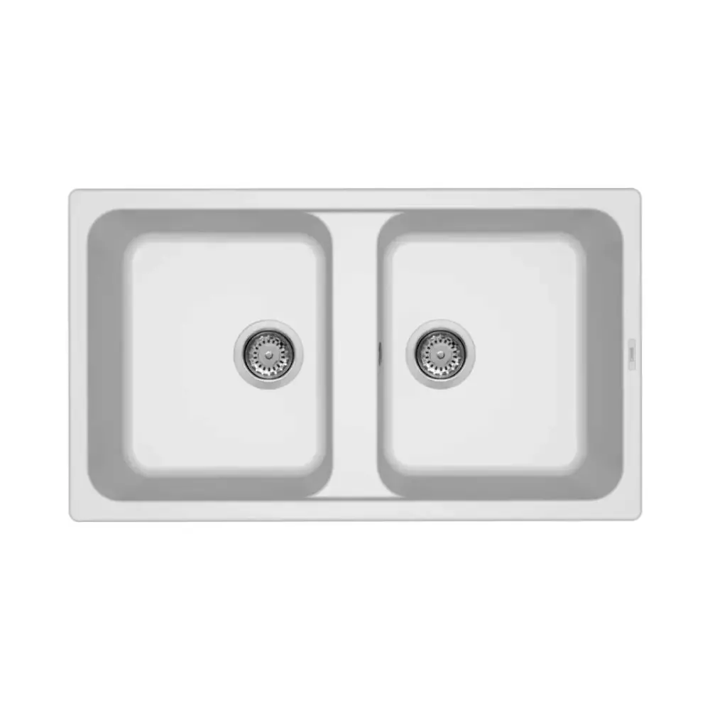 Lavello da Incasso 86x50 2 Vasche GRANITEK colore Bianco Trattamento Antibatterico LIFE 450 Reversibile