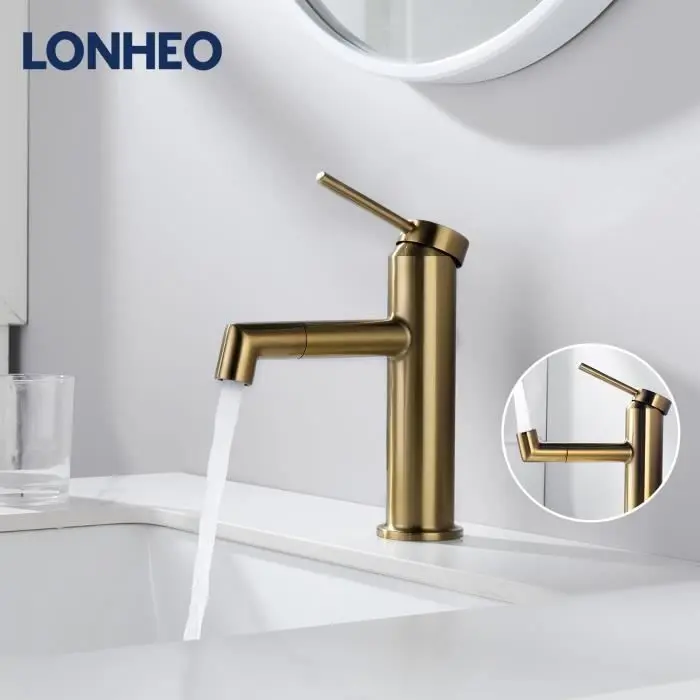 Lonheo gold grifo giratorio de 360° para lavabo con agua frí y caliente