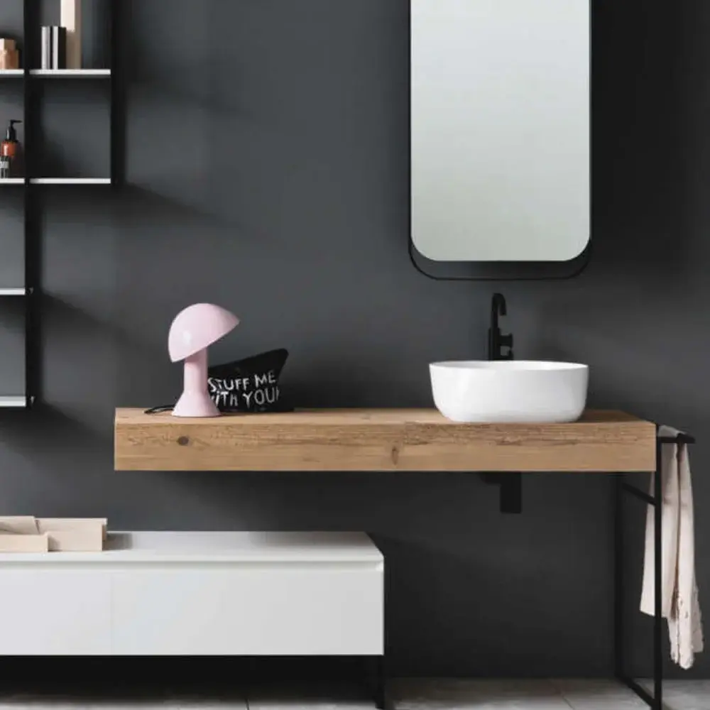 Mensola legno per lavabi da appoggio 190 cm Finitura Rovere Antico Grezzo