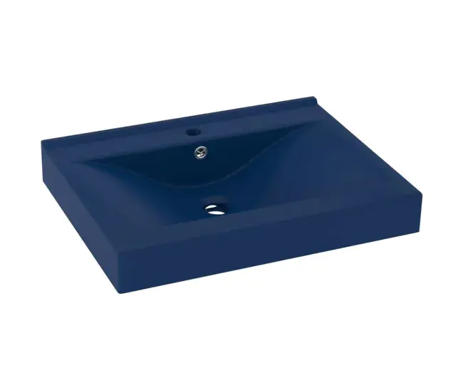 vidaXL Lavabo de lujo con grifo cerámica azul negro 60x46 cm