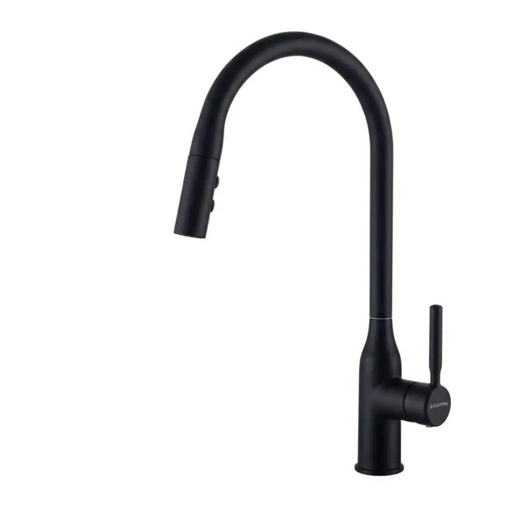 Colgador de Tazas Grifo Monomando de Cocina para Fregadero Rubí con Cuello Extensible en Acero Inoxidable Negro Mate (Dob...