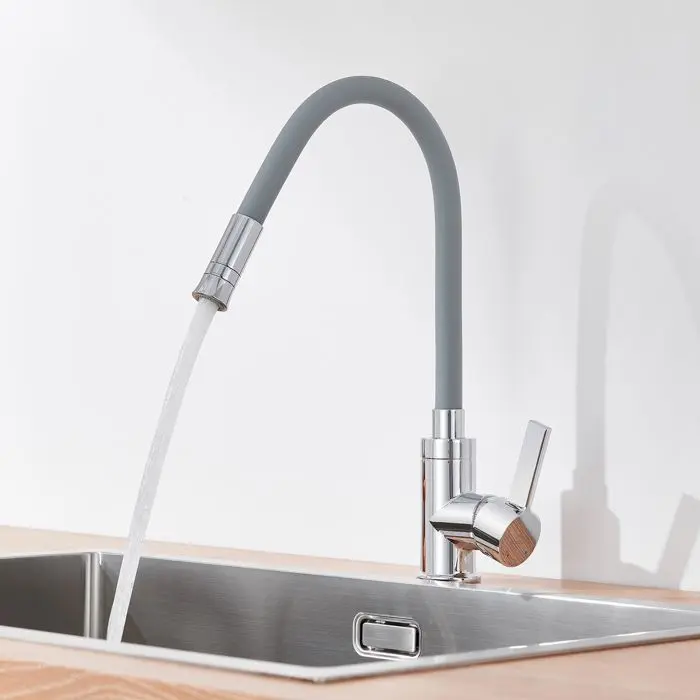 Grifo de cocina giratorio de 360° - manguera de silicona gris - grifo mezcl para Encimera