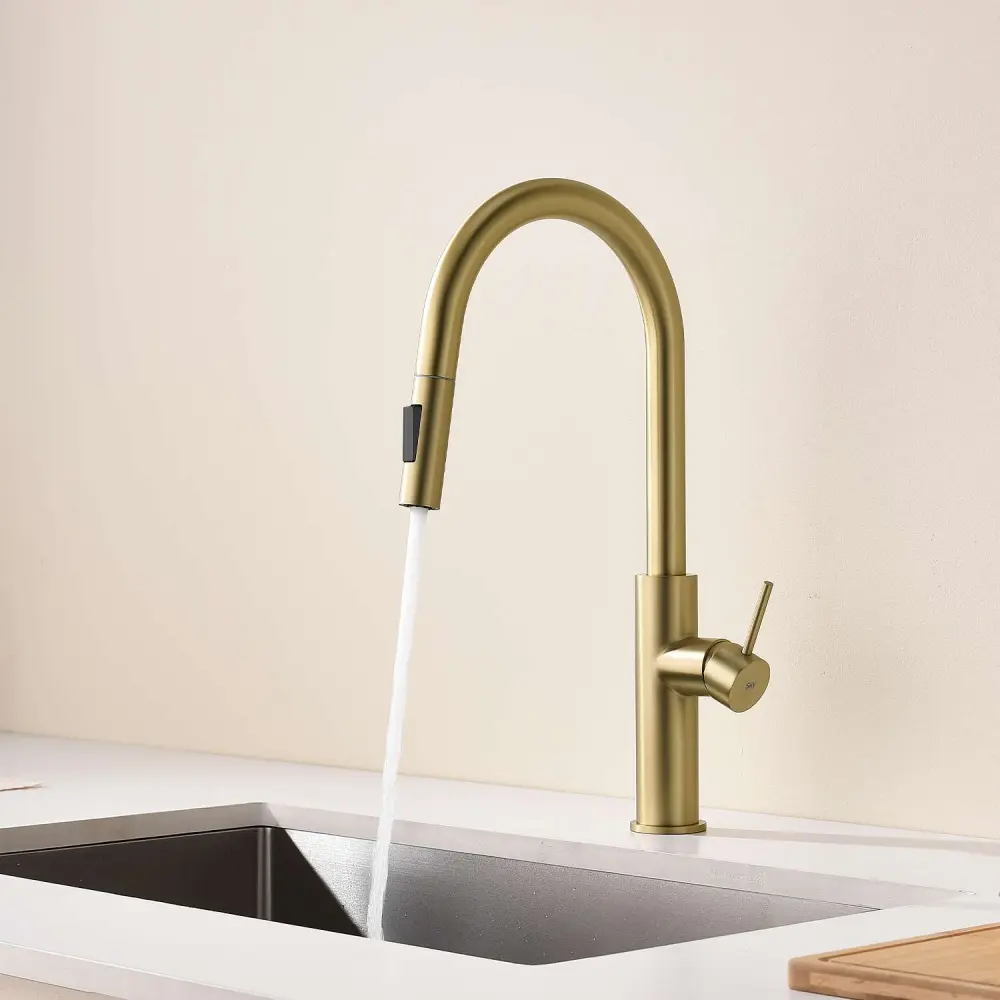 Grifo cocina monomando extraíble sky bath oro cepillado inox s304 Acabado en Madera