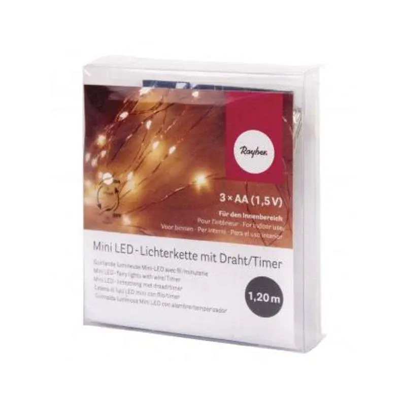 Rayher Tira de luces portátil led 10 bombillas blanco calido 1,20m con timer 61968159