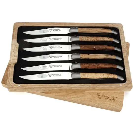 Laguiole en Aubrac Confeccionado mano 6-Piece Steak Knife Set Mixed European Wood Handles