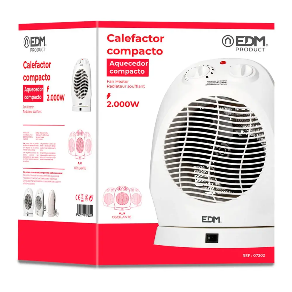 Calefactor EDM 2000W oscilante 2 niveles + función aire fresco blanco Ligero y Portátil
