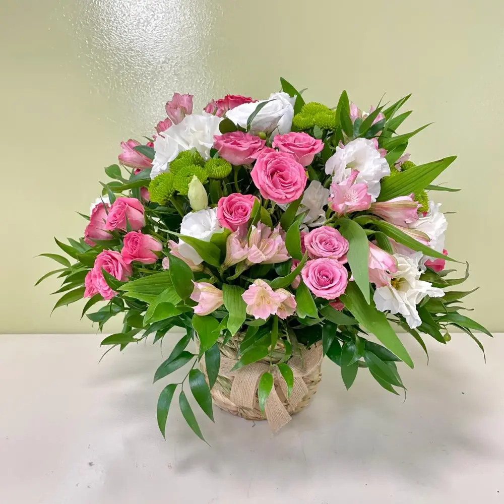 Canasto de Lisianthus y Portátil rosas | Envío Rápido