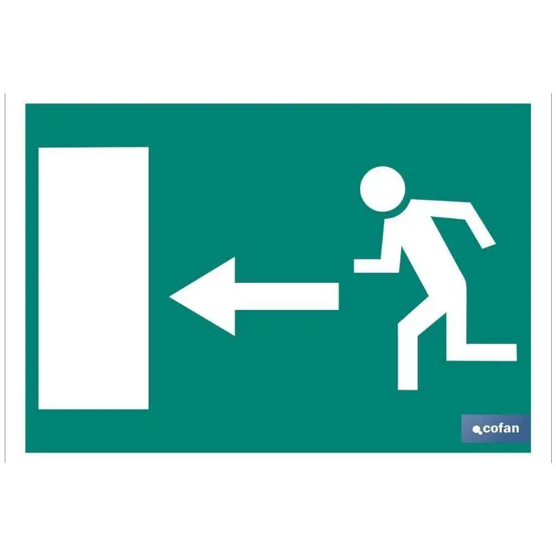 Señal luminiscente 420x297mm. Salida emergencia izquierda para Zonas de Riesgo