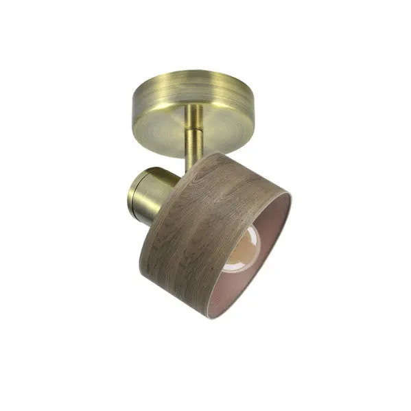 Foco nando 1xe14 cuero/madera oscura 17x12x12 cm orientable