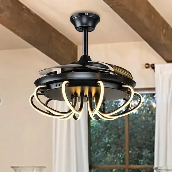 Swirl Acrílico Colgante Ventilador Iluminación Consuetudinario Sala de Estar 42" W LED Semi Empotrado en Negro con 3 Cuc...