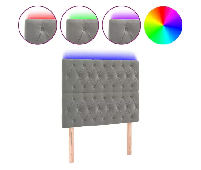 Cabecero con luces LED terciopelo gris sombrío 90x7x118/128 cm