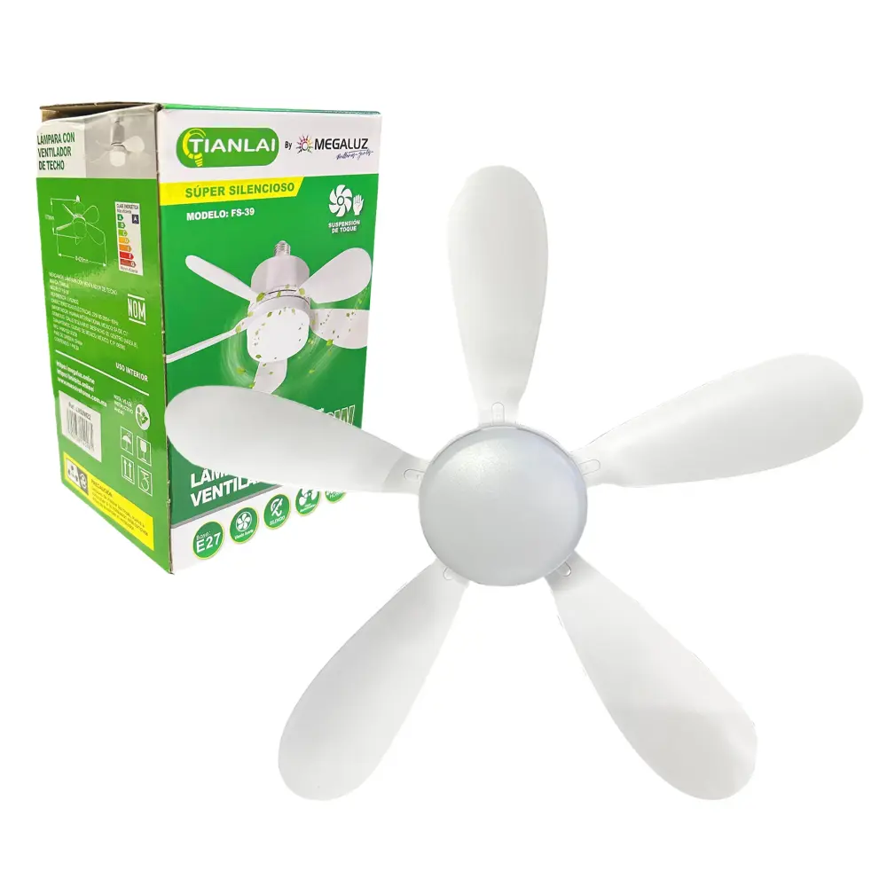 Lámpara con ventilador de techo, 16.5" de diámetro, Base E27, consumo 22w TIANLAI LV52W22