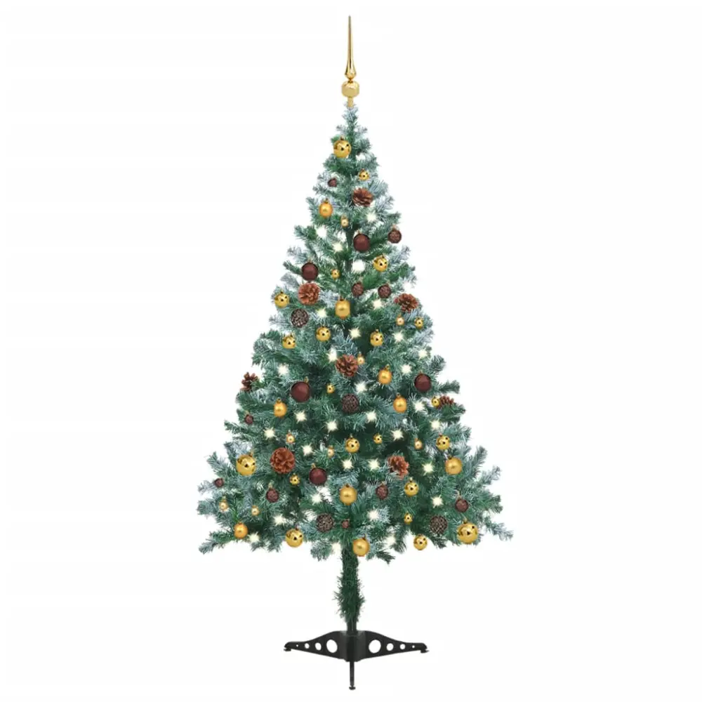 vidaXL árbol de navidad helado con luces LED, bolas y piñas 150 cm