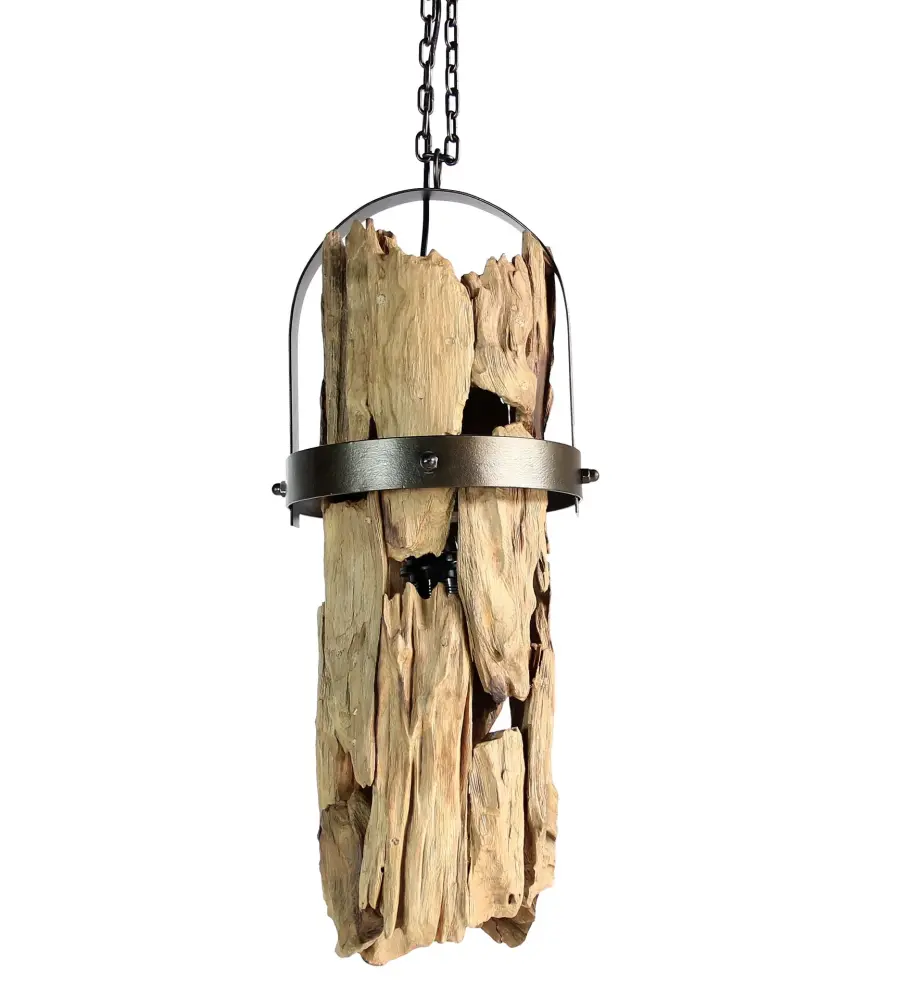 LAMPARA TECHO TECA HIERRO 160X30X40 CREADO MANO