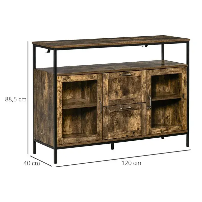 Aparador Homcom 2 puertas+2 cajones marrón/negro 88,5x120x40 cm