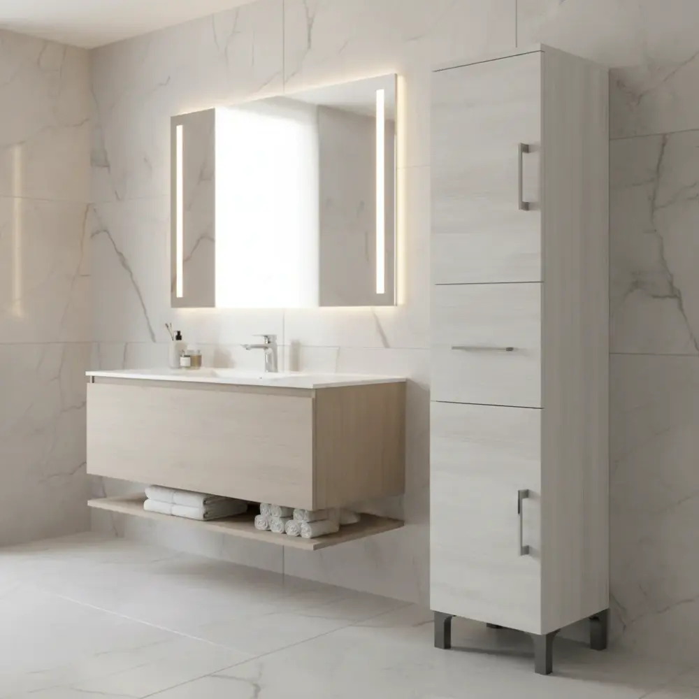 Columna de baño con dos puertas y cajón modelo Beach roble blanco